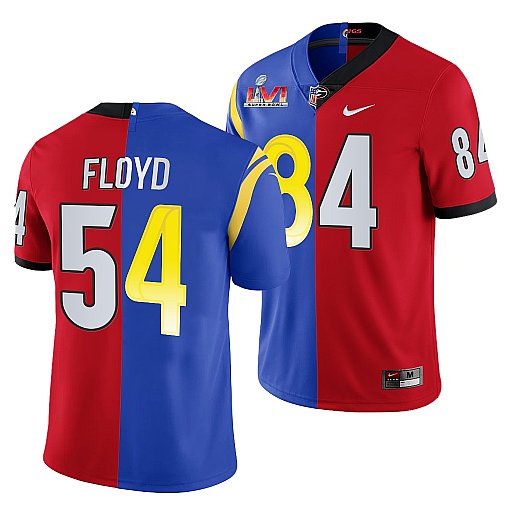 Men's Los Angeles Rams X Georgia Bulldogs #54 Leonard Floyd Red/Royal Split Stitched Jersey